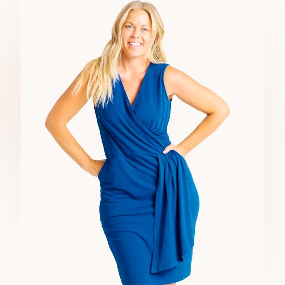 Betabrand Faux Wrap Opal Blue Pockets  XXL Sleeveless Dress